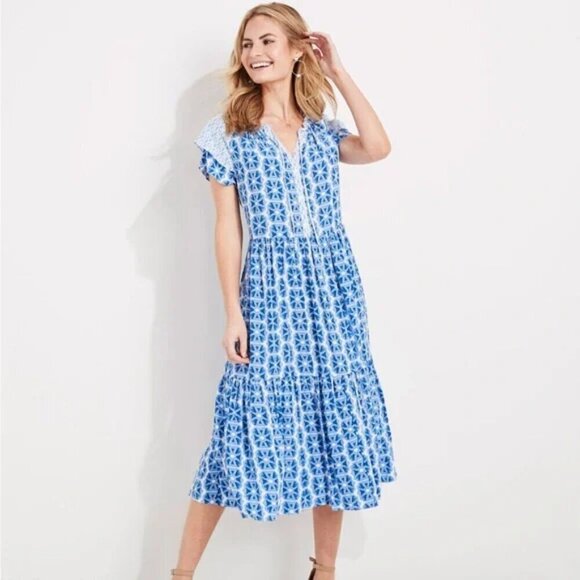 Vineyard Vines Lightweight Watercolor Geo Print Midi Dress Size Medium - Picture 1 of 6